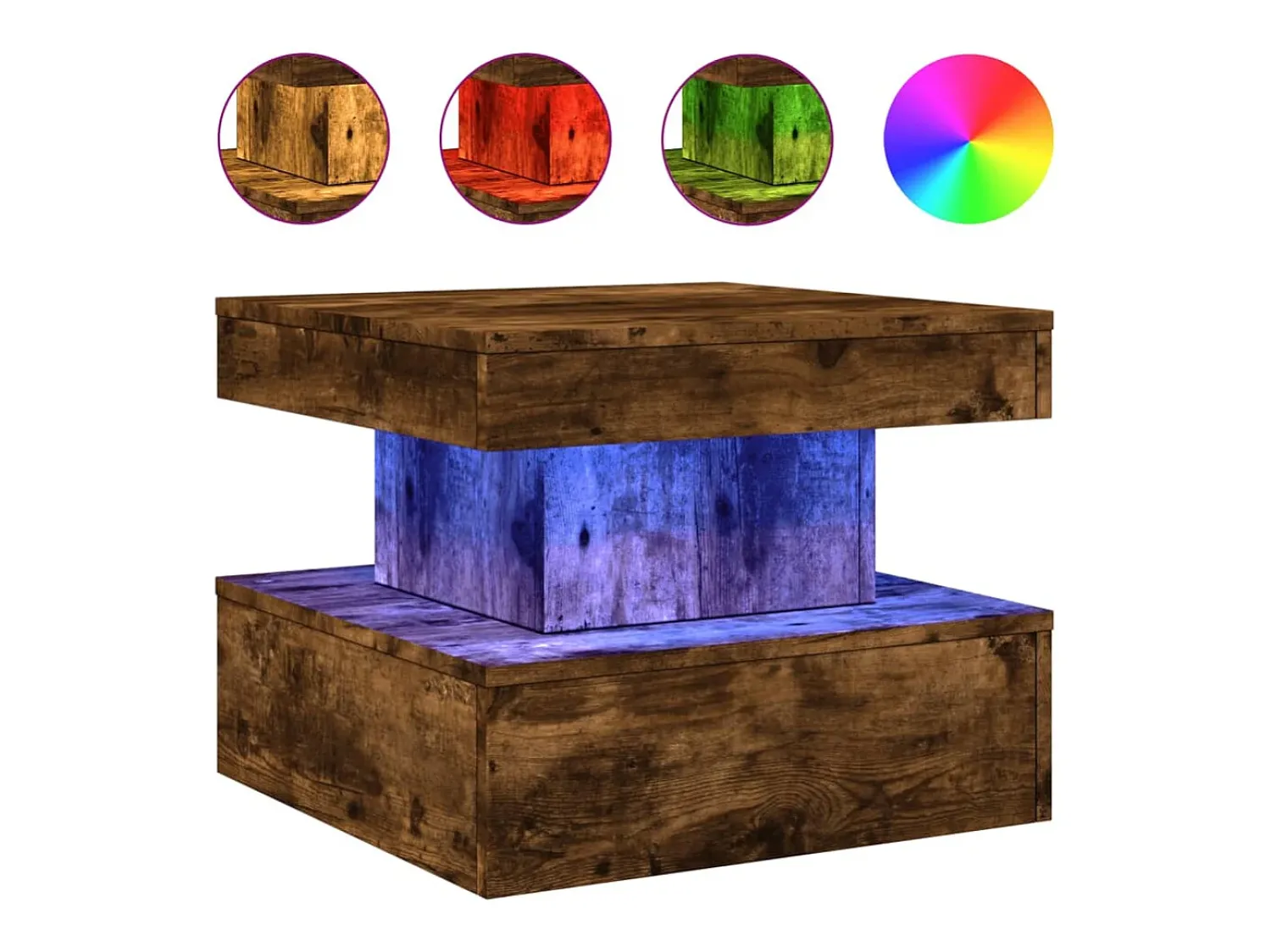vidaxl Mesa de centro com luzes LED 50x50x40 cm carvalho fumado^ Mesa De Centro