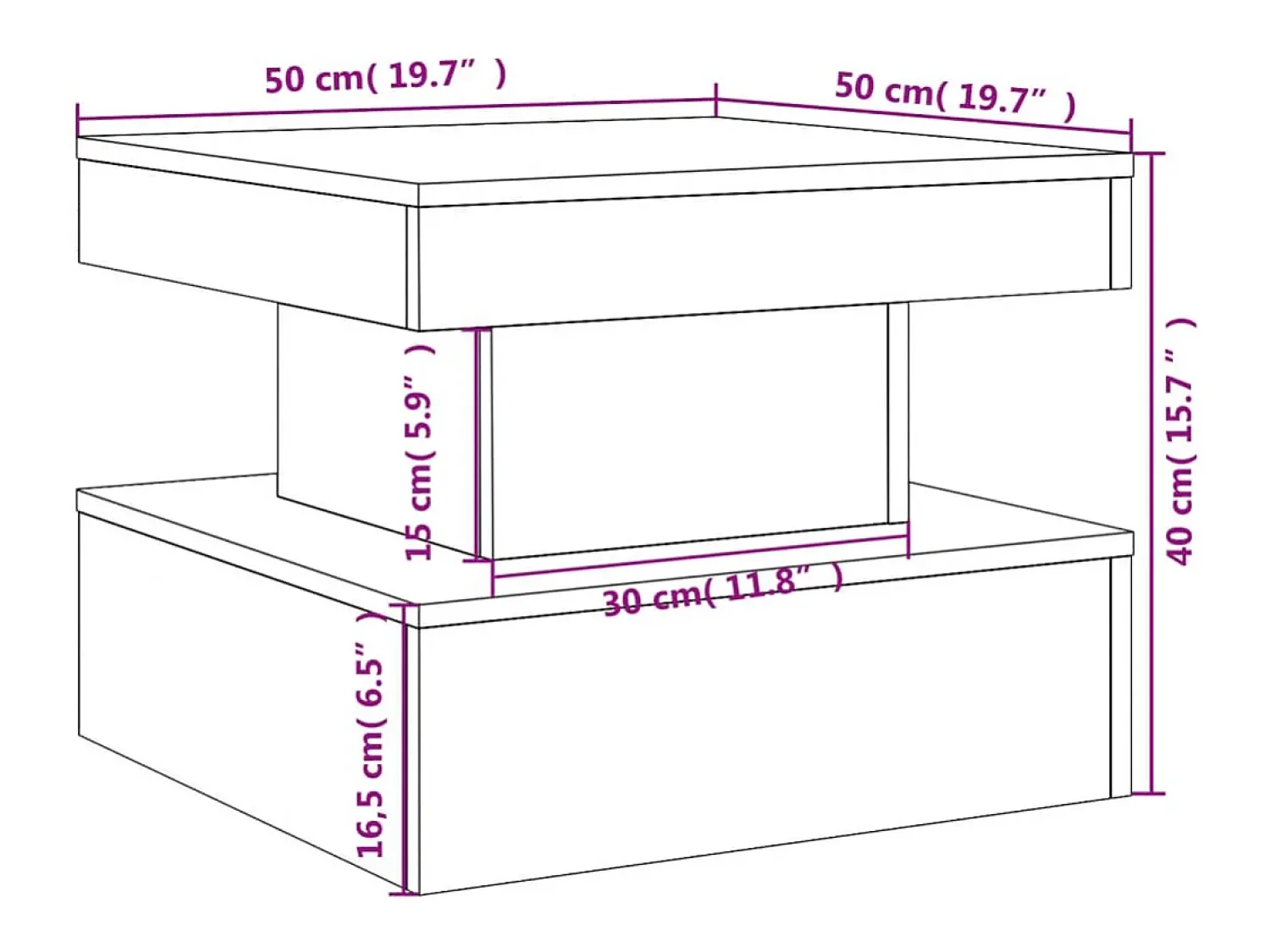 vidaxl Mesa de centro com luzes LED 50x50x40 cm carvalho fumado^ Mesa De Centro
