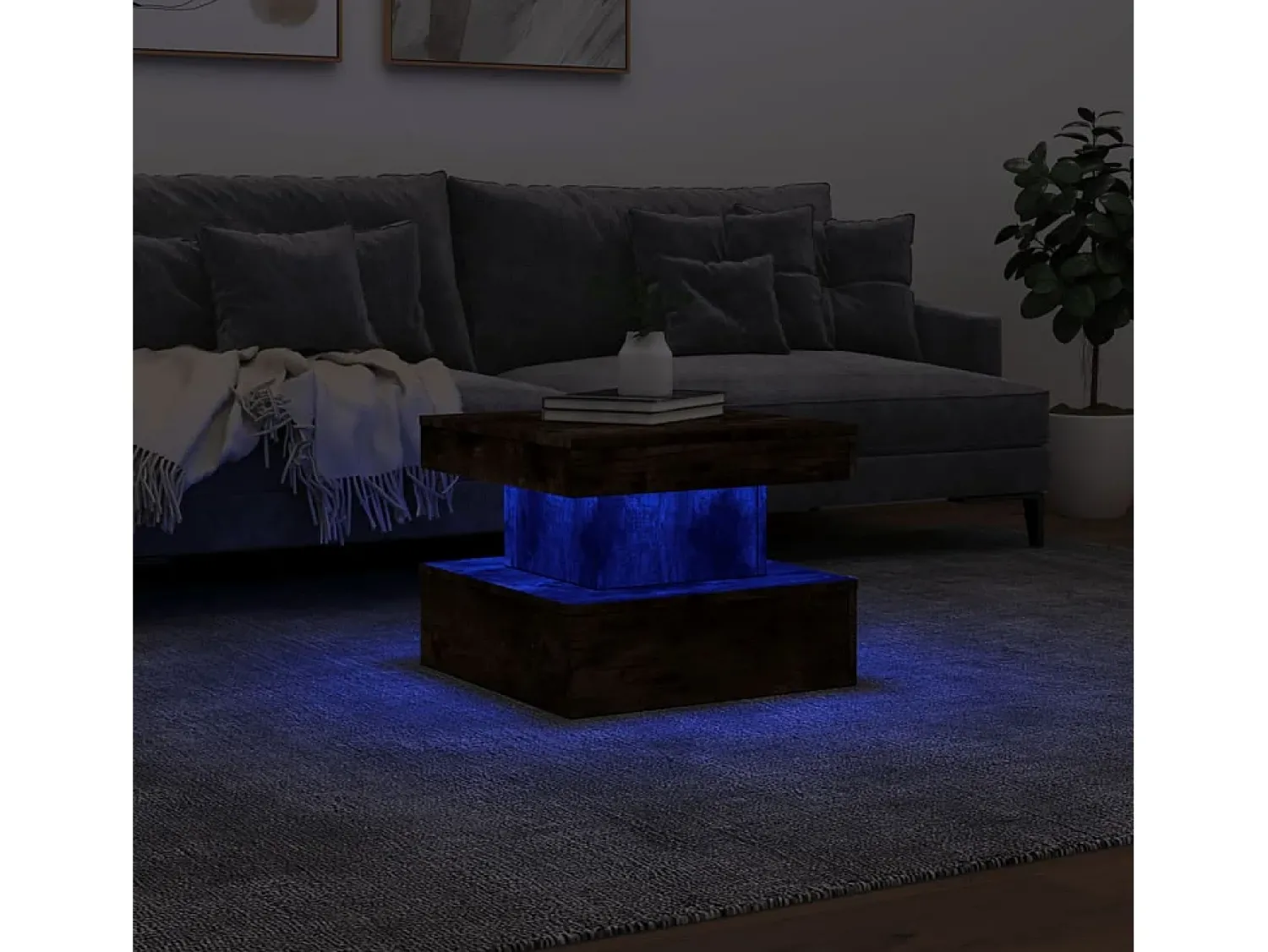 vidaxl Mesa de centro com luzes LED 50x50x40 cm carvalho fumado^ Mesa De Centro