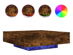 Mesa de centro com luzes LED 100x100x31 cm carvalho fumado PT656433^ Mesa De Centro