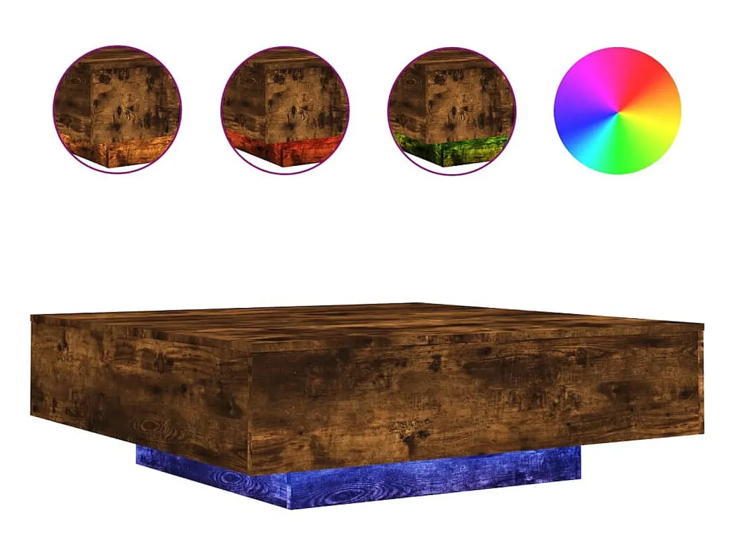 Mesa de centro com luzes LED 100x100x31 cm carvalho fumado PT656433^ Mesa De Centro