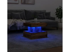 Clearance vidaxl Mesa de centro com luzes LED 50x50x40 cm madeira velha Castanho