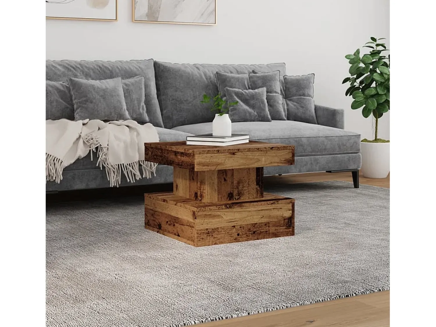 Clearance vidaxl Mesa de centro com luzes LED 50x50x40 cm madeira velha Castanho