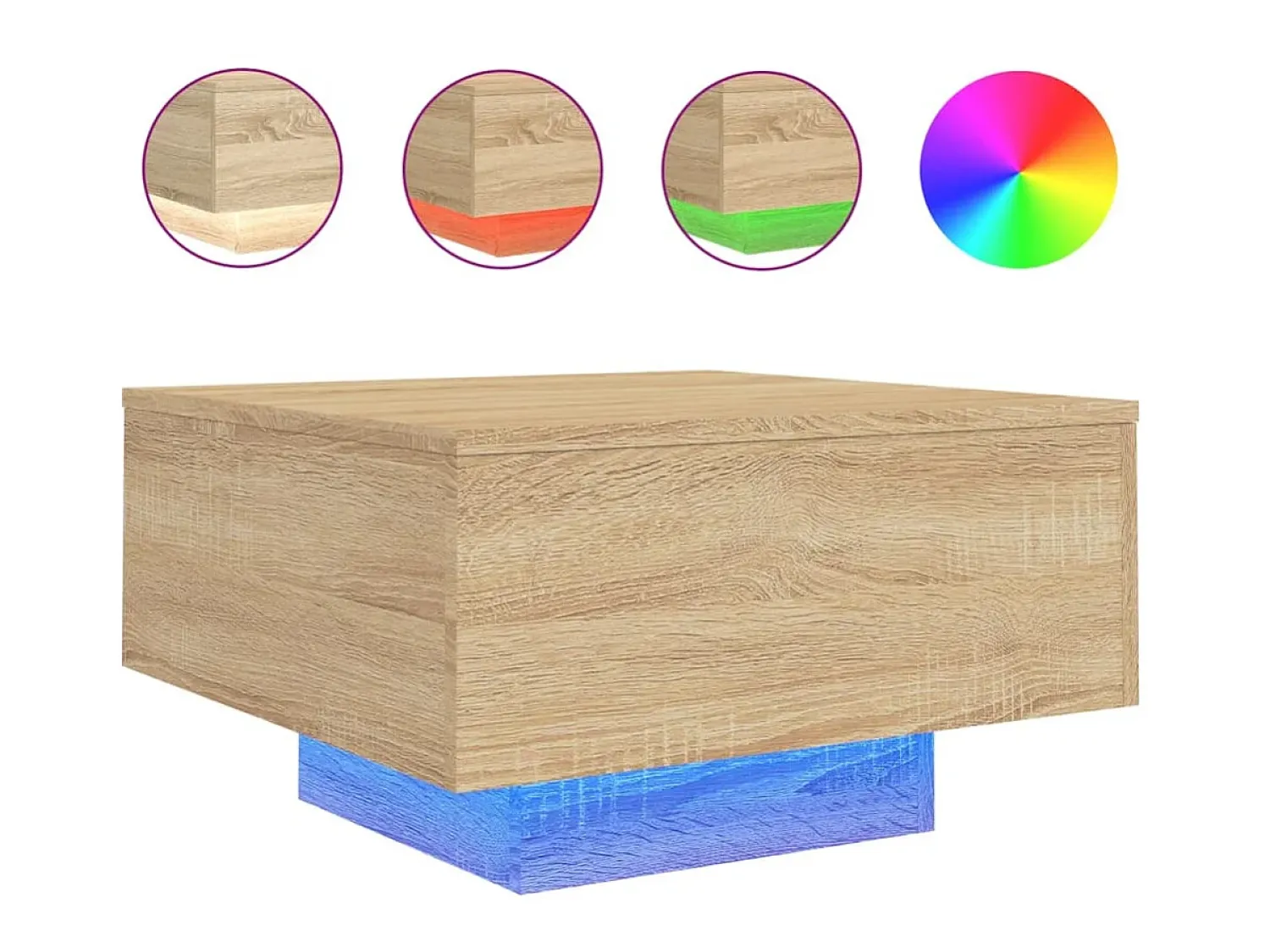 Mesa de centro com luzes LED 55x55x31 cm carvalho sonoma PT207205^ Mesa De Centro