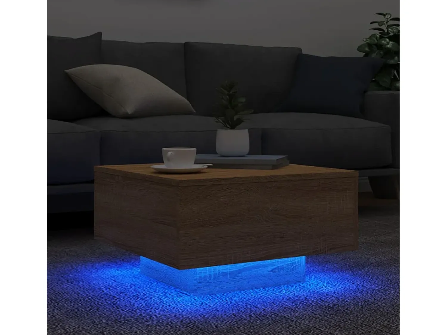 Mesa de centro com luzes LED 55x55x31 cm carvalho sonoma PT207205^ Mesa De Centro