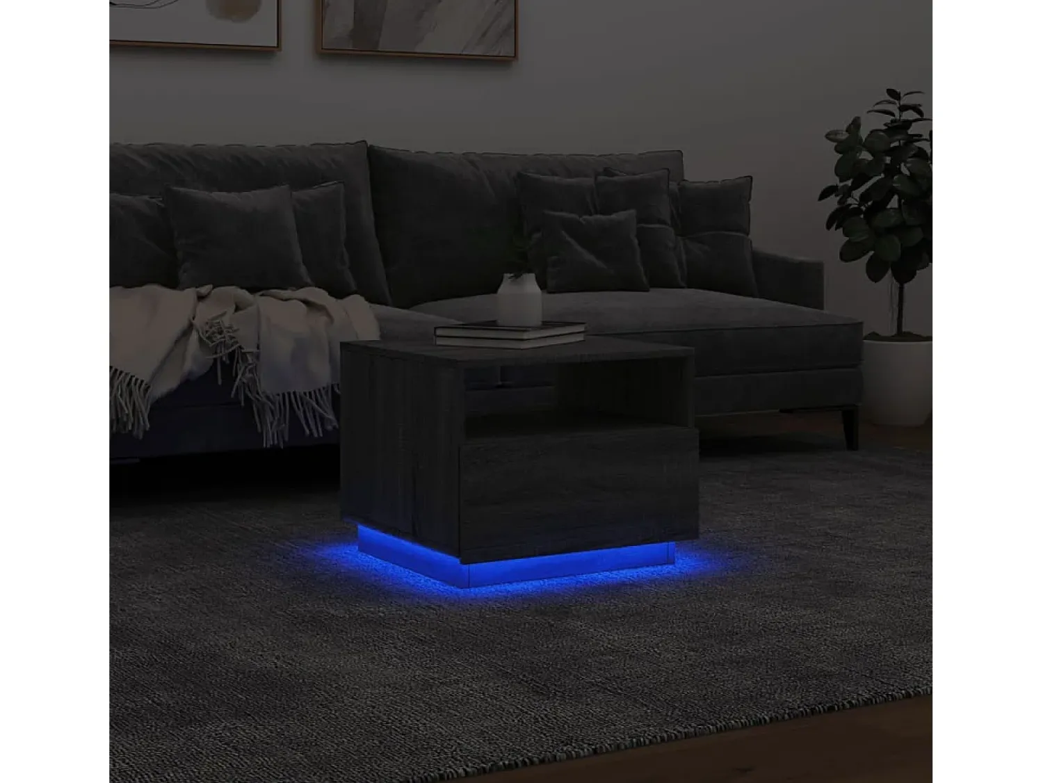 Mesa De Centro| Mesa de centro com luzes LED 50x49x40 cm sonoma PT253847 Cinzento