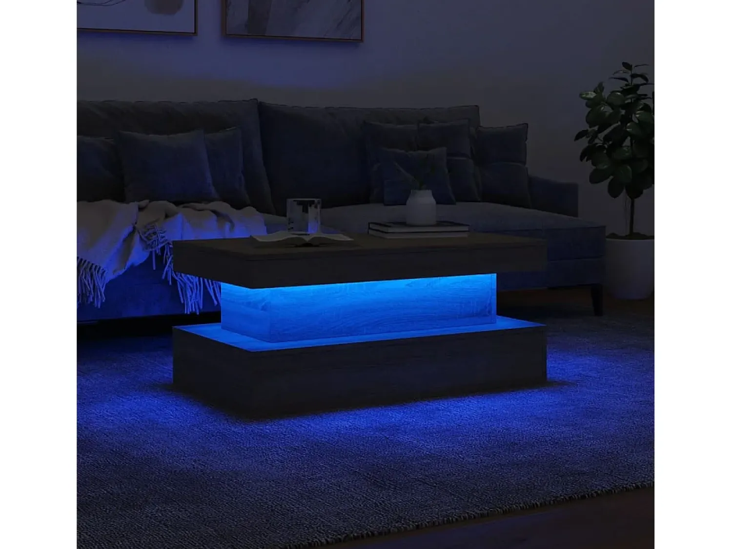 vidaxl Mesa de centro com luzes LED 90x50x40 cm carvalho sonoma^ Mesa De Centro