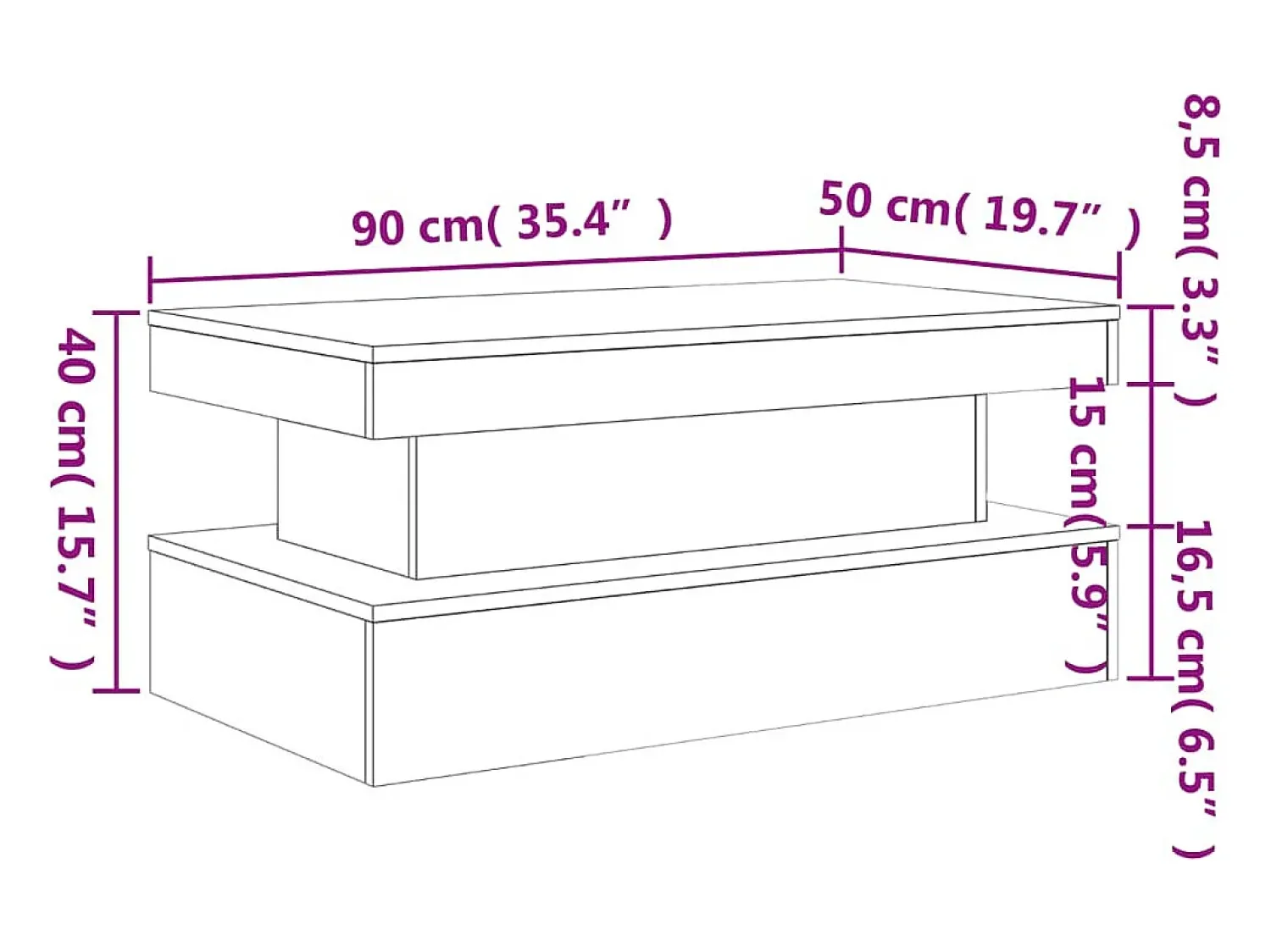 vidaxl Mesa de centro com luzes LED 90x50x40 cm carvalho sonoma^ Mesa De Centro