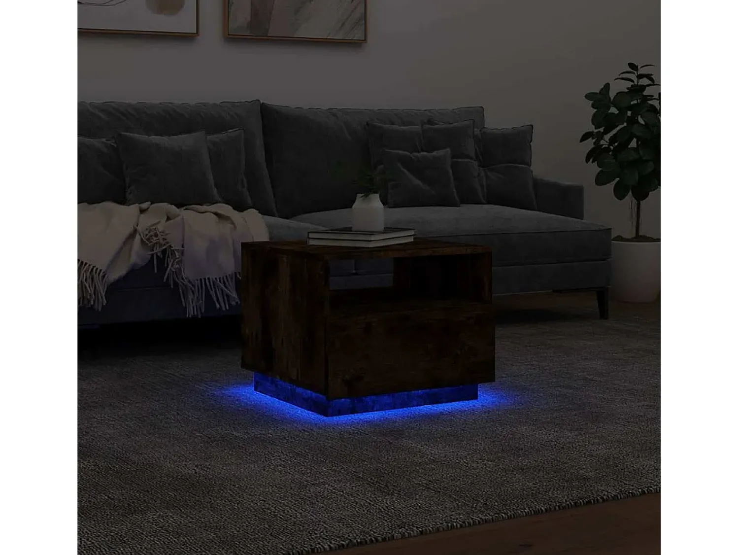 Mesa De Centro*vidaxl Mesa de centro com luzes LED 50x49x40 cm carvalho fumado Natural claro