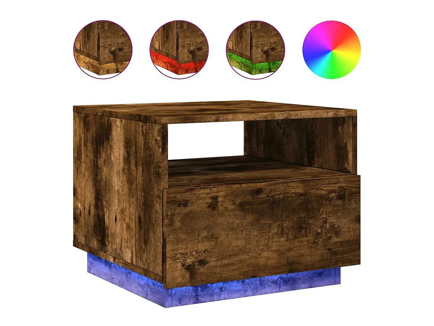 Mesa De Centro*vidaxl Mesa de centro com luzes LED 50x49x40 cm carvalho fumado Natural claro