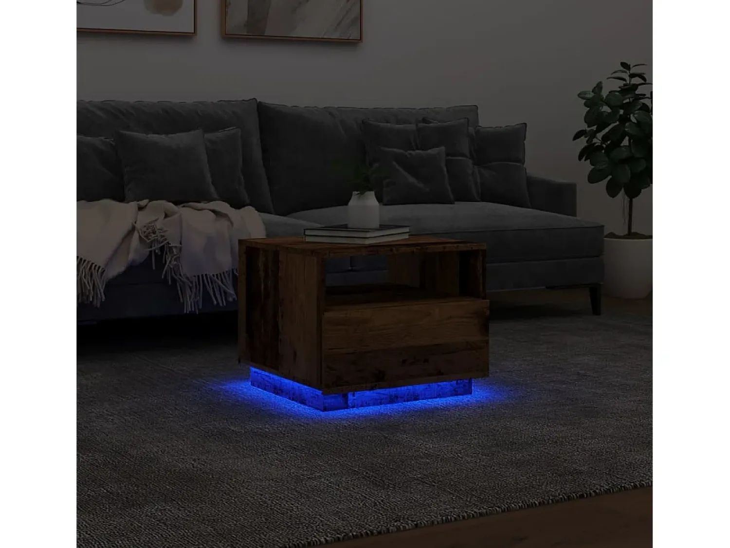 Mesa De Centro*vidaxl Mesa de centro com luzes LED 50x49x40 cm madeira velha Natural claro