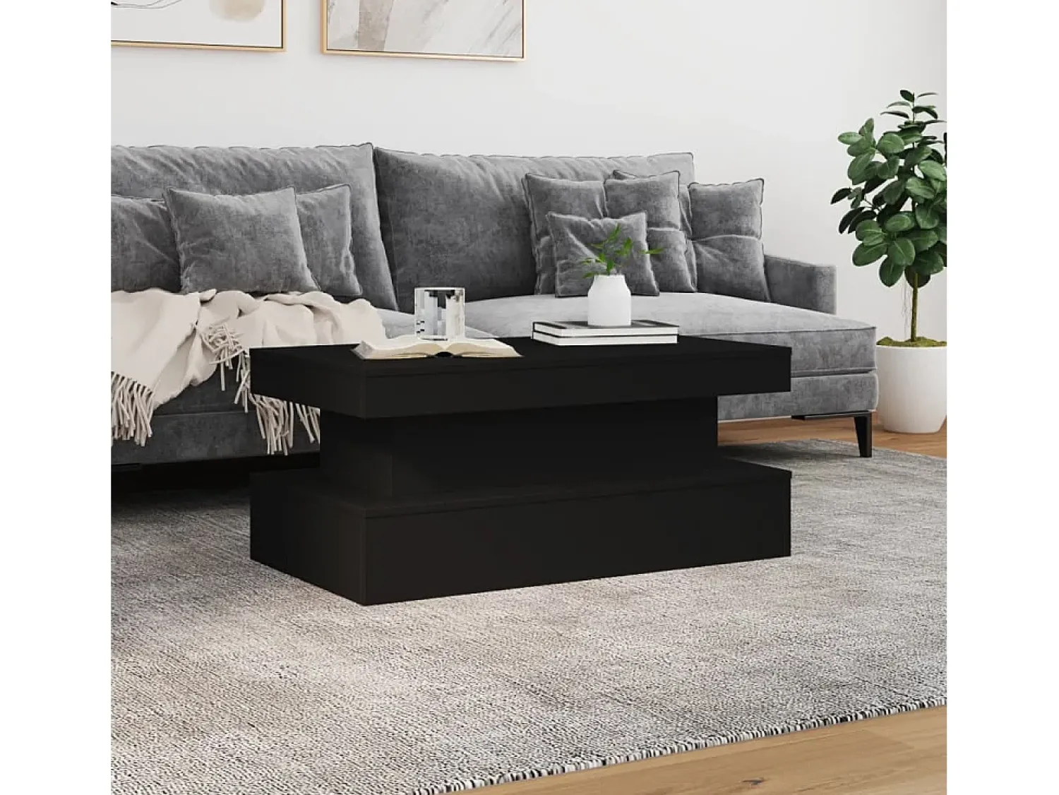 Mesa De Centro| Mesa de centro com luzes LED 90x50x40 cm PT618689 Preto