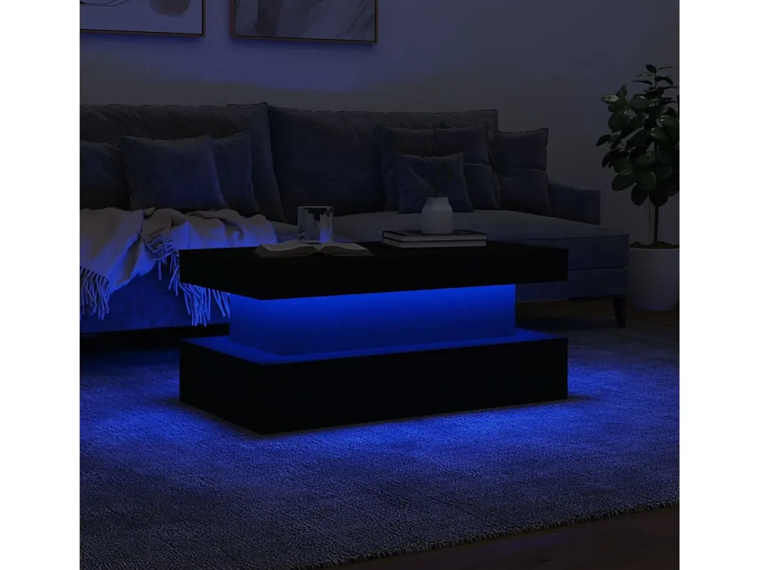 Mesa De Centro| Mesa de centro com luzes LED 90x50x40 cm PT618689 Preto