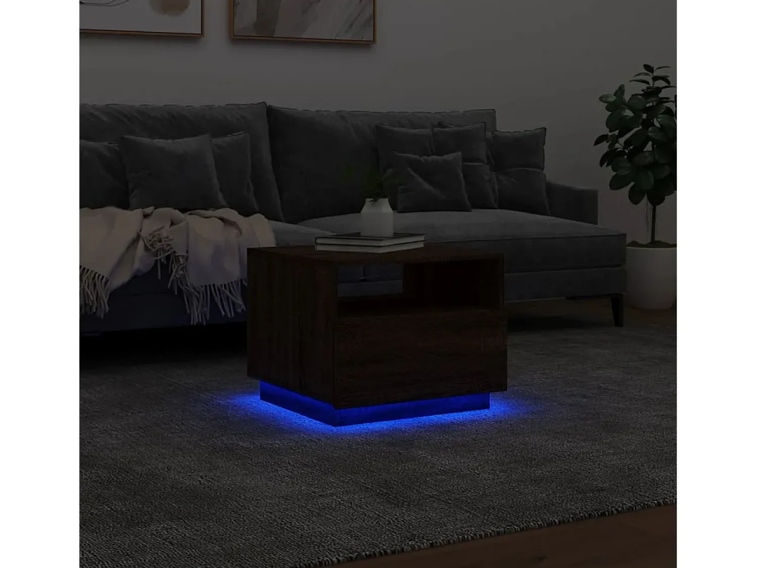 Mesa De Centro* Mesa de centro com luzes LED 50x49x40 cm carvalho PT921791 Castanho