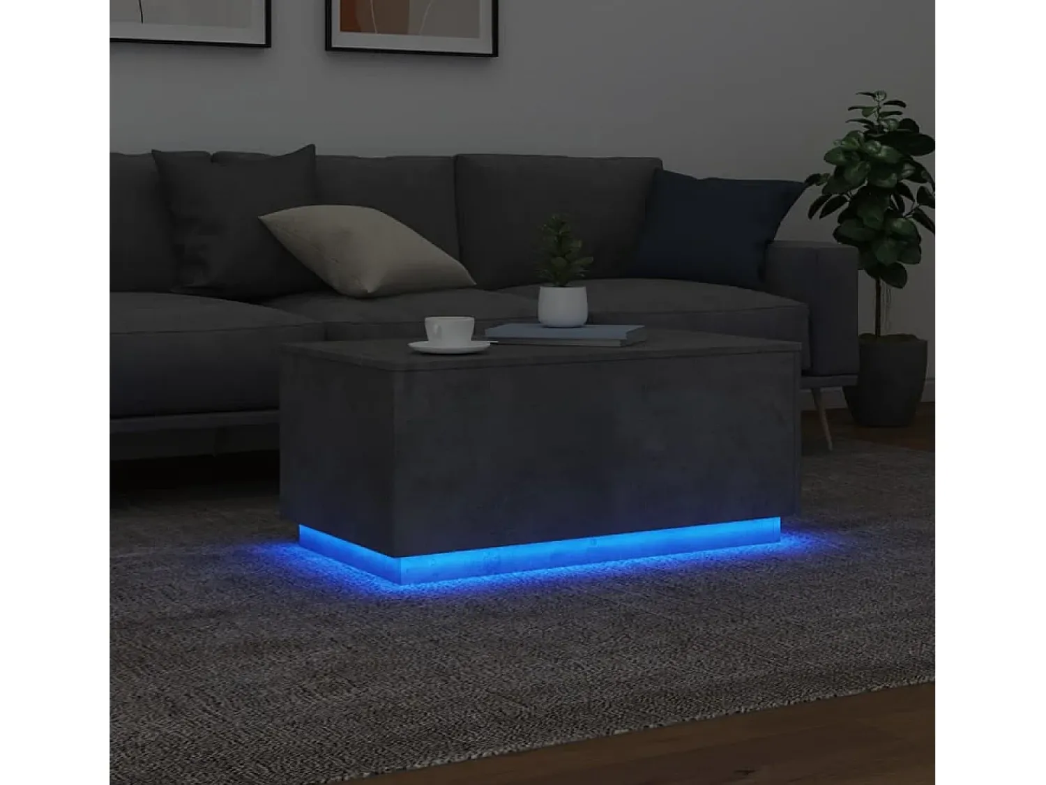 vidaxl Mesa de centro com luzes LED 90x50x40 cm cimento^ Mesa De Centro