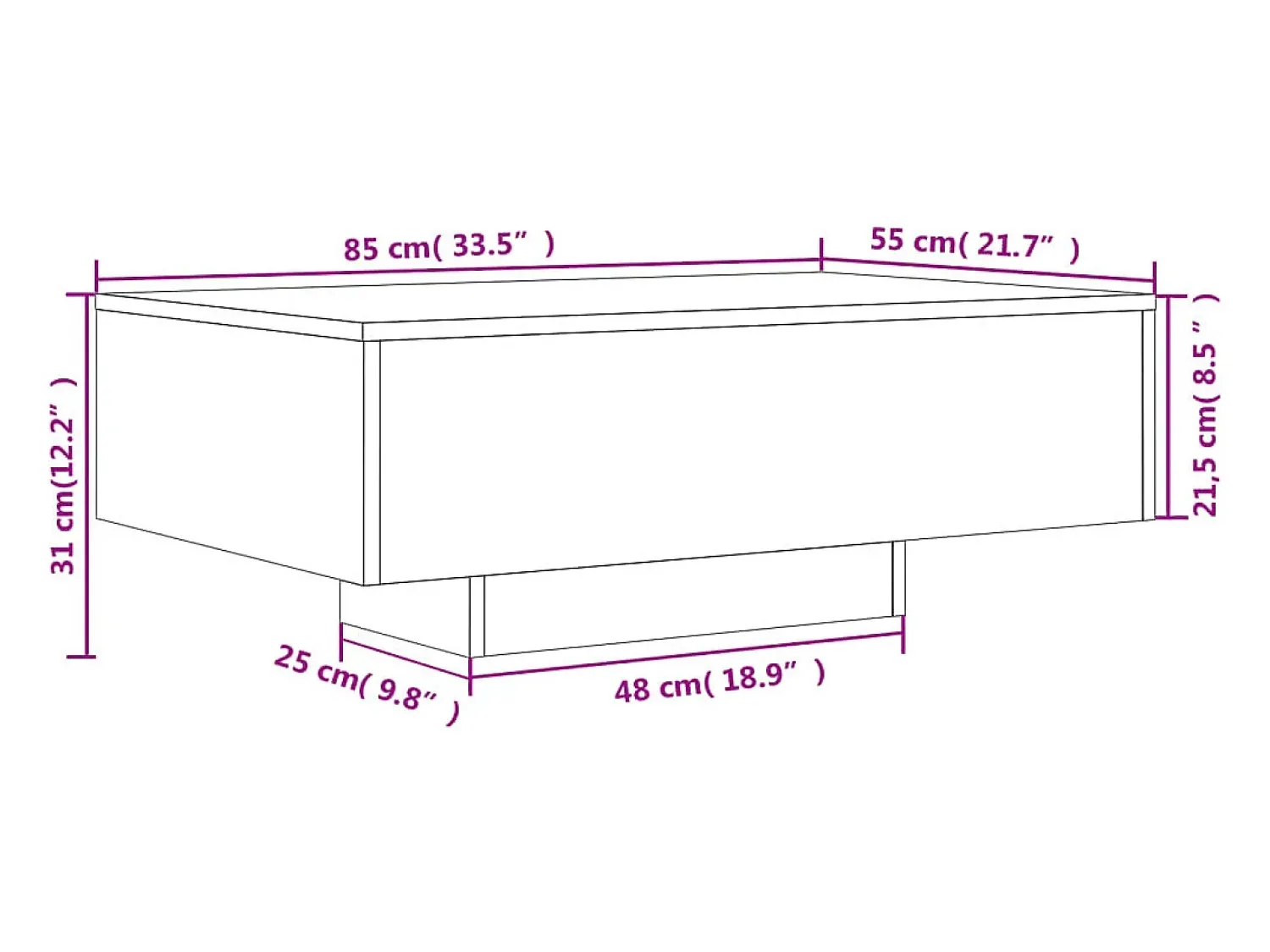 Mesa De Centro|vidaxl Mesa de centro com luzes LED 85x55x31 cm carvalho fumado Natural escuro