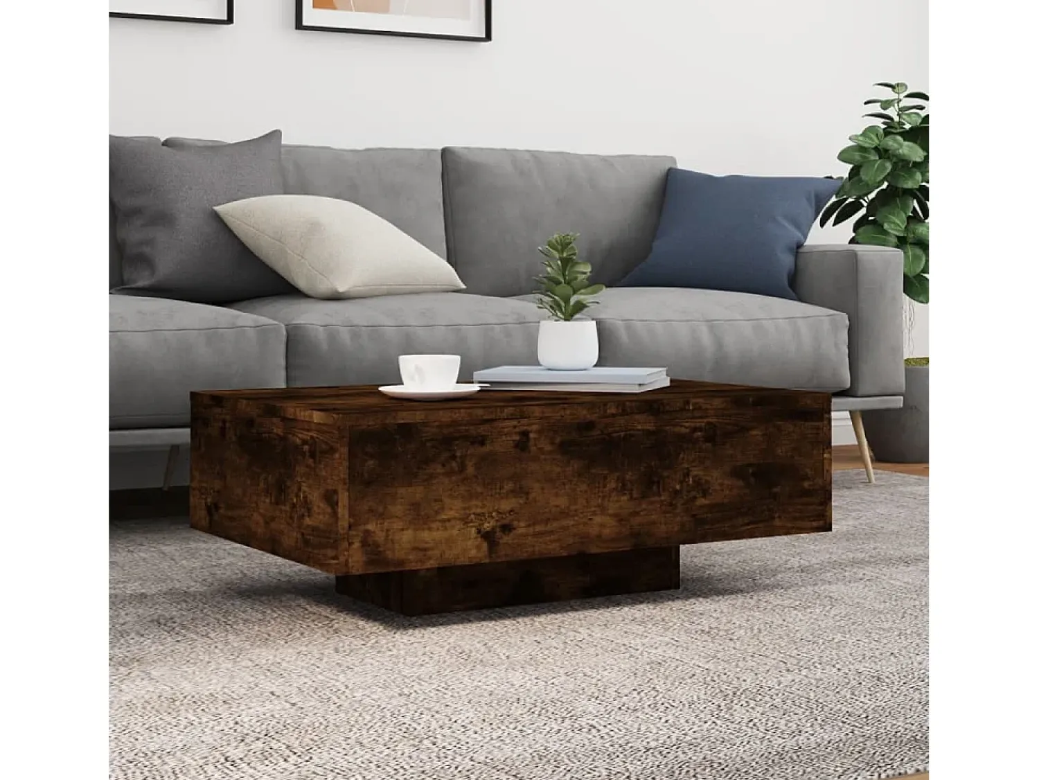 Mesa De Centro|vidaxl Mesa de centro com luzes LED 85x55x31 cm carvalho fumado Natural escuro