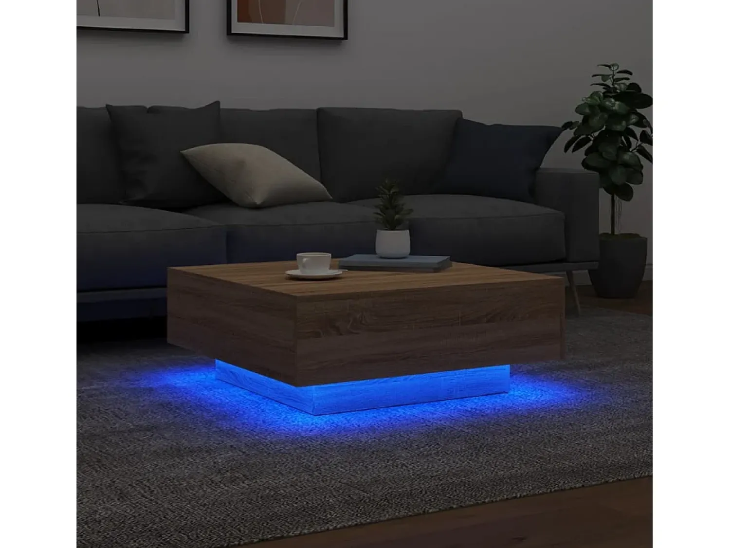 vidaxl Mesa de centro com luzes LED 80x80x31 cm carvalho sonoma^ Mesa De Centro