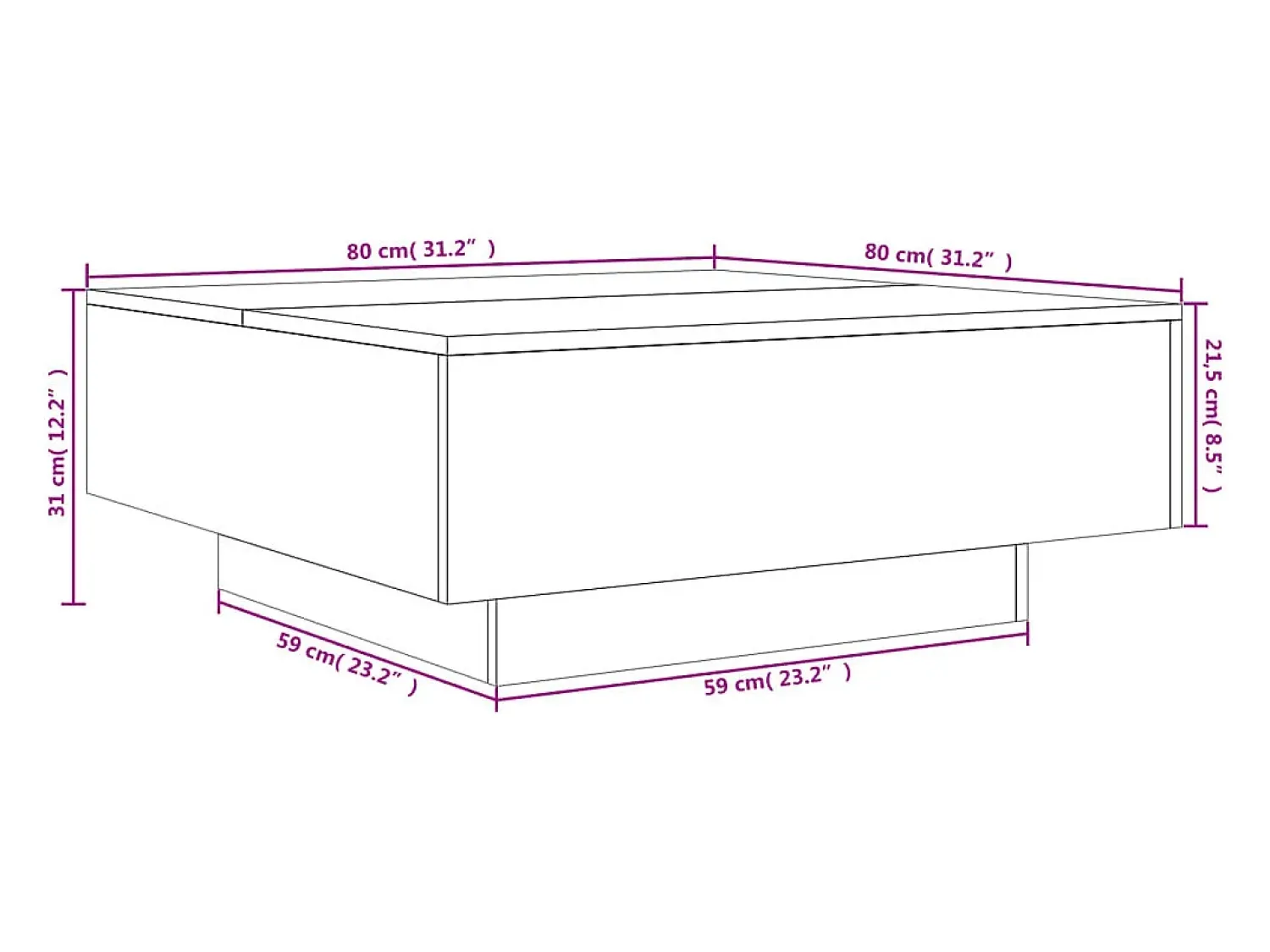 vidaxl Mesa de centro com luzes LED 80x80x31 cm carvalho sonoma^ Mesa De Centro