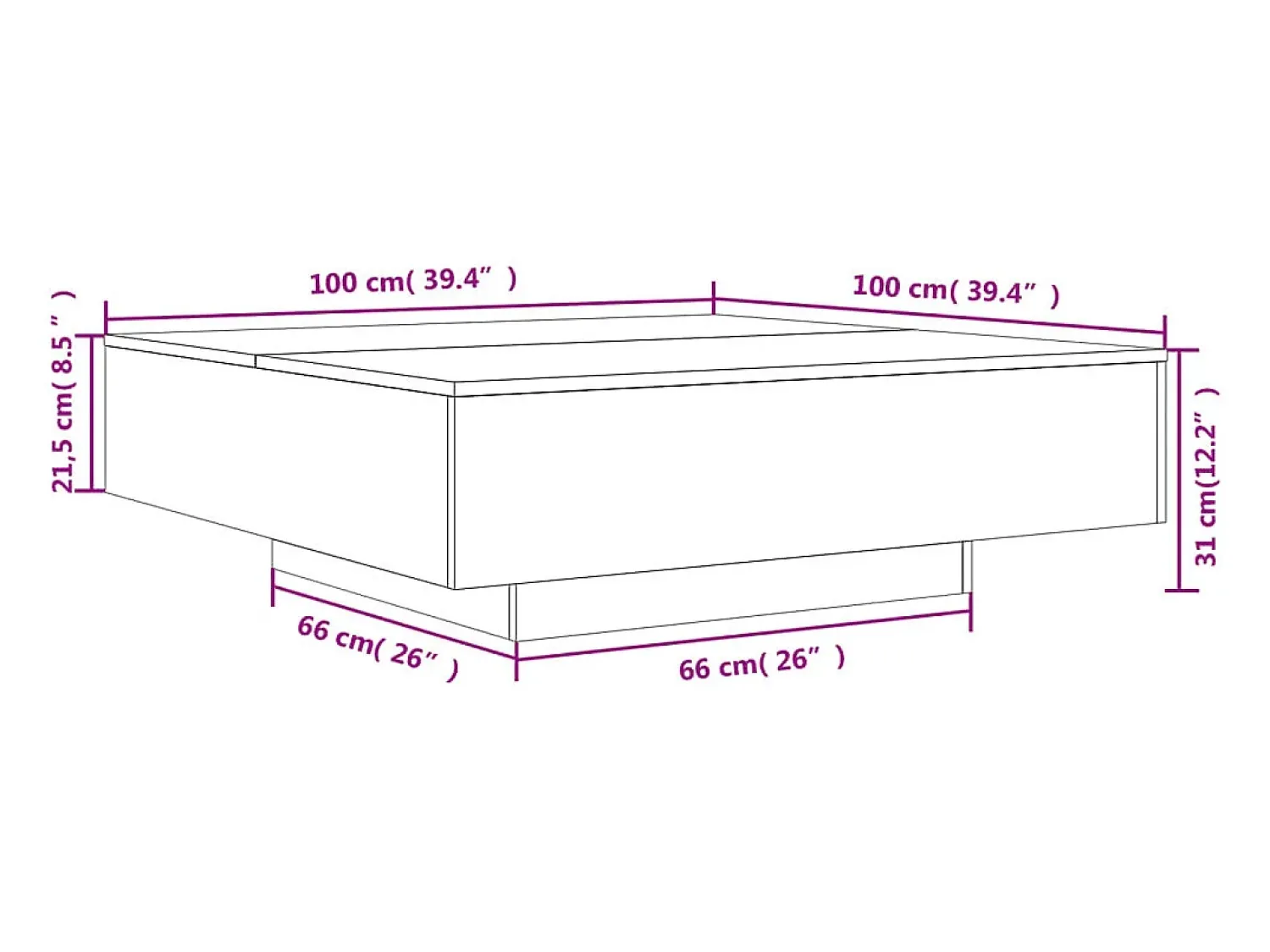 vidaxl Mesa de centro com luzes LED 100x100x31 cm sonoma Cinzento