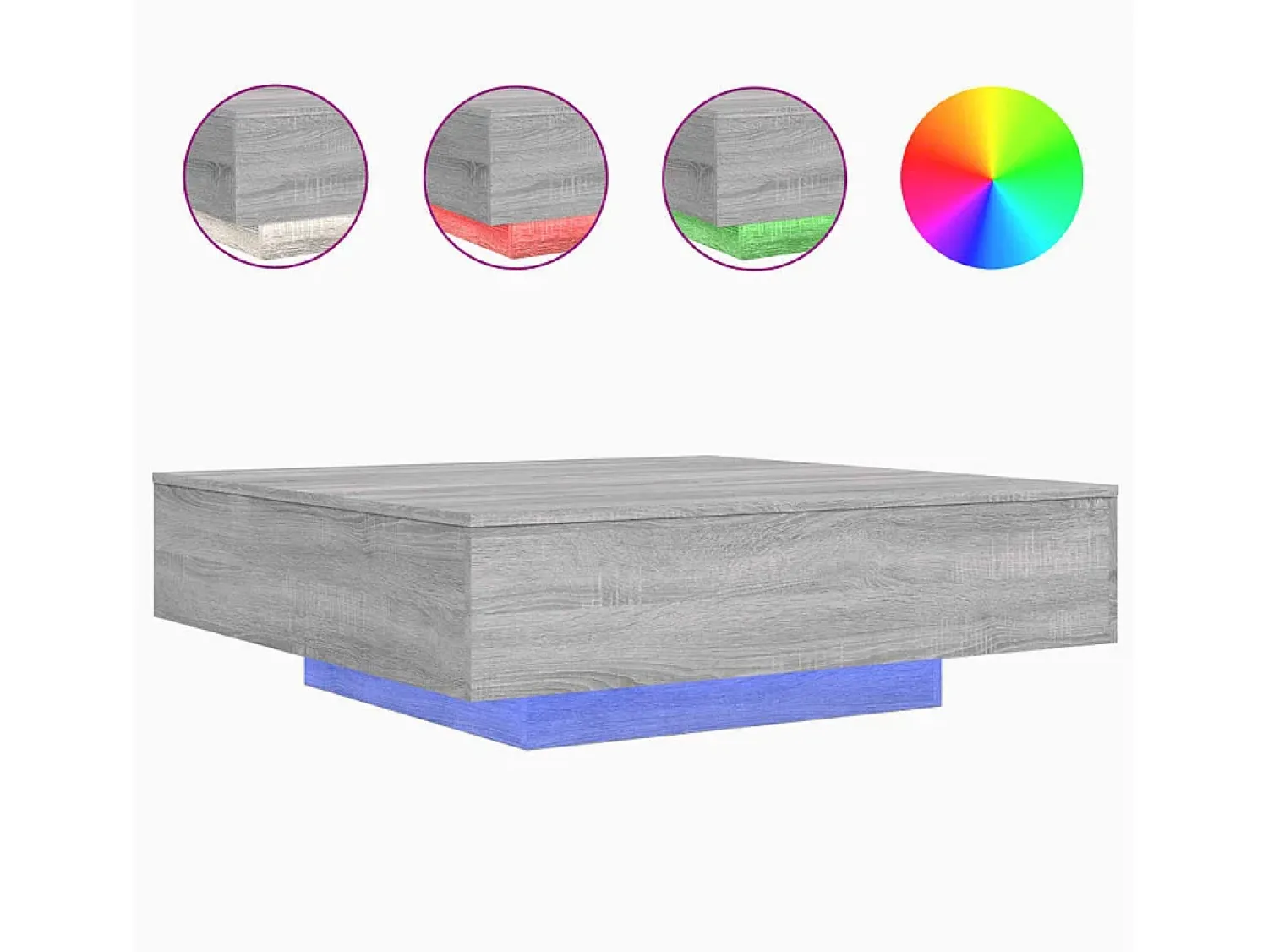 vidaxl Mesa de centro com luzes LED 100x100x31 cm sonoma Cinzento