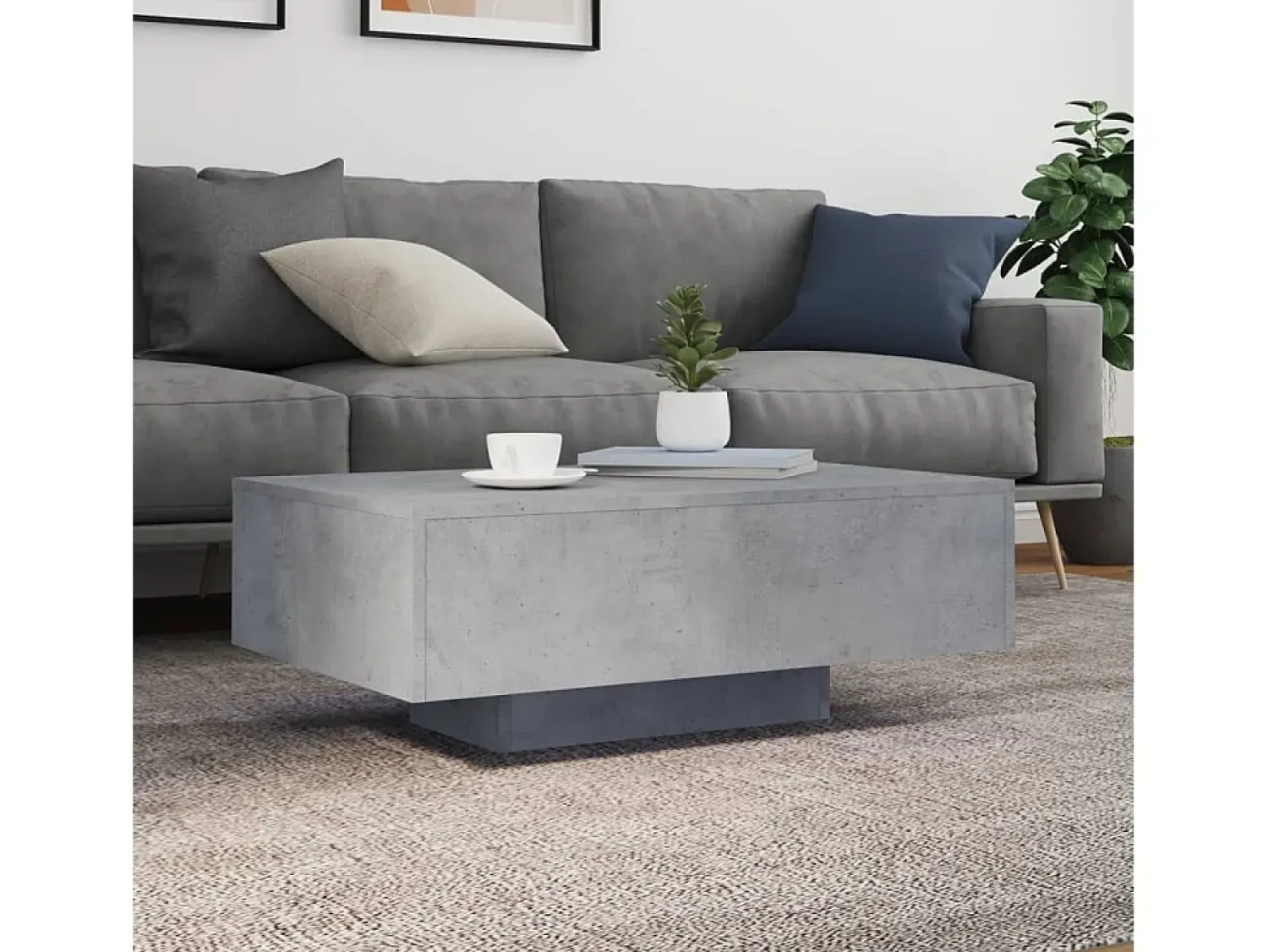 Mesa De Centro|vidaxl Mesa de centro com luzes LED 85x55x31 cm cinzento cimento Cinzento claro