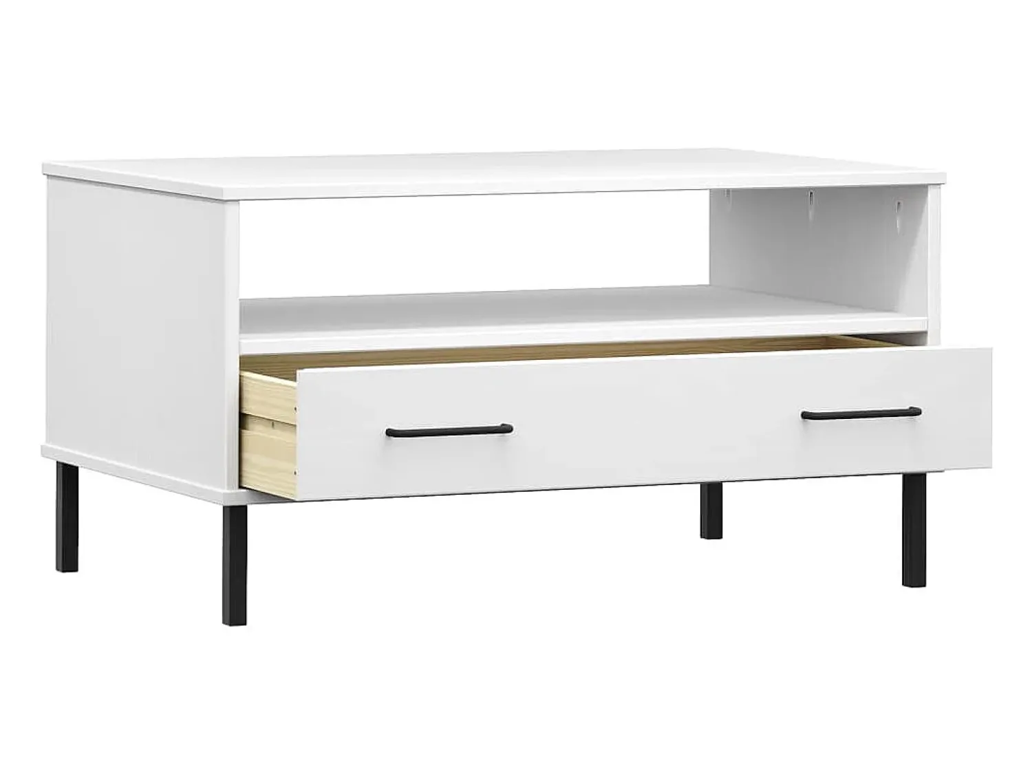 New vidaxl Mesa de centro com pernas de metal madeira maciça OSLO Branco