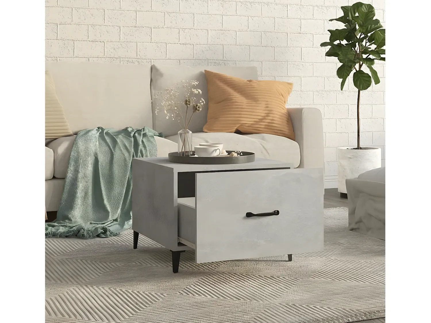 Mesa de centro com pernas de metal 50x50x40 cm -cimento PT694565 Cinzento