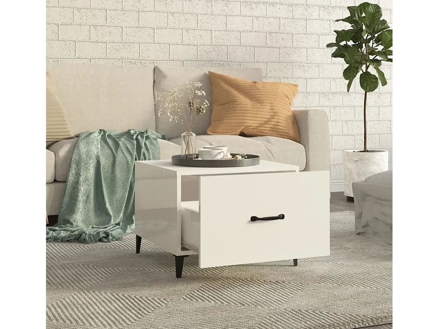Best Mesa de centro com pernas de metal 50x50x40 cm brilhante PT379573 Branco