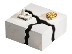 Outlet Merax Mesa de centro com revestimento em mármore para sala de estar - 70 x 70 x 31 cm - design geométrico - com gaveta - aglomerado - branca Branco