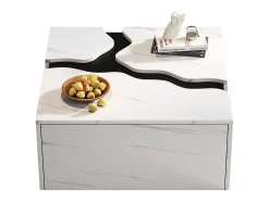 Outlet Merax Mesa de centro com revestimento em mármore para sala de estar - 70 x 70 x 31 cm - design geométrico - com gaveta - aglomerado - branca Branco