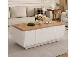 Mesa De Centro*Hauss Spole Mesa de centro com tampo elevatório e 2 portas - 2 prateleiras ajustáveis - + natural Branco