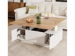 Mesa De Centro*Hauss Spole Mesa de centro com tampo elevatório e 2 portas - 2 prateleiras ajustáveis - + natural Branco