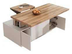 Mesa De Centro*Hauss Spole Mesa de centro com tampo elevatório e 2 portas - 2 prateleiras ajustáveis - + natural Branco
