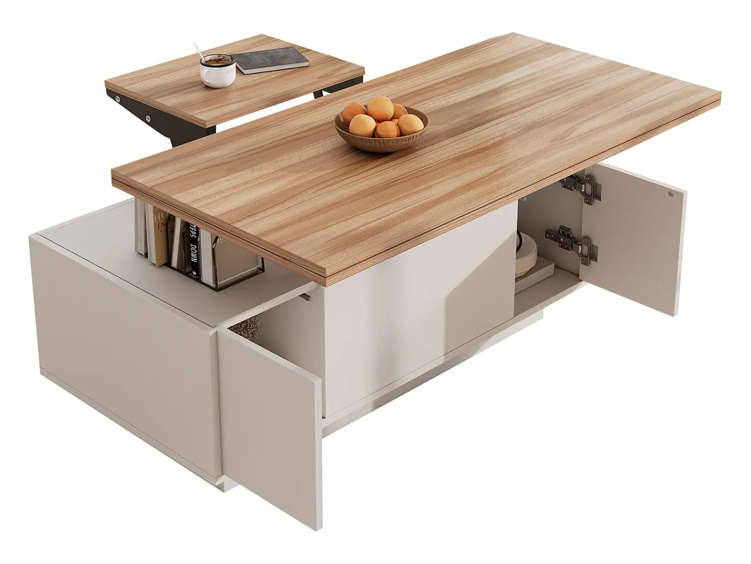 Mesa De Centro*Hauss Spole Mesa de centro com tampo elevatório e 2 portas - 2 prateleiras ajustáveis - + natural Branco