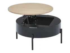 Vente-unique Mesa de centro com tampo elevável em MDF e metal - Preto e natural - NIMORA^ Mesa De Centro