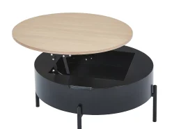 Vente-unique Mesa de centro com tampo elevável em MDF e metal - Preto e natural - NIMORA^ Mesa De Centro