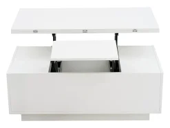 Mesa De Centro| Mesa de centro com tampo duplo elevável - Mesa de centro com 2 portas - Arrumação oculta - Branca Branco