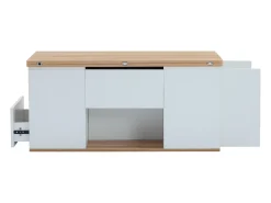 Hauss Spole Mesa de centro com tampo elevatório e 2 gavetas - O tampo desdobra-se em 2 mesas - e madeira Branco