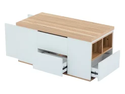 Hauss Spole Mesa de centro com tampo elevatório e 2 gavetas - O tampo desdobra-se em 2 mesas - e madeira Branco