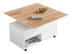 Hot Hauss Spole Mesa de centro com tampo elevatório, 4 gavetas e 4 rodízios - + natural Branco