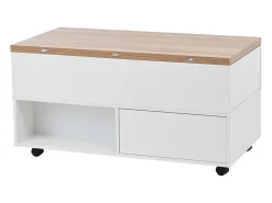Hot Hauss Spole Mesa de centro com tampo elevatório, 4 gavetas e 4 rodízios - + natural Branco