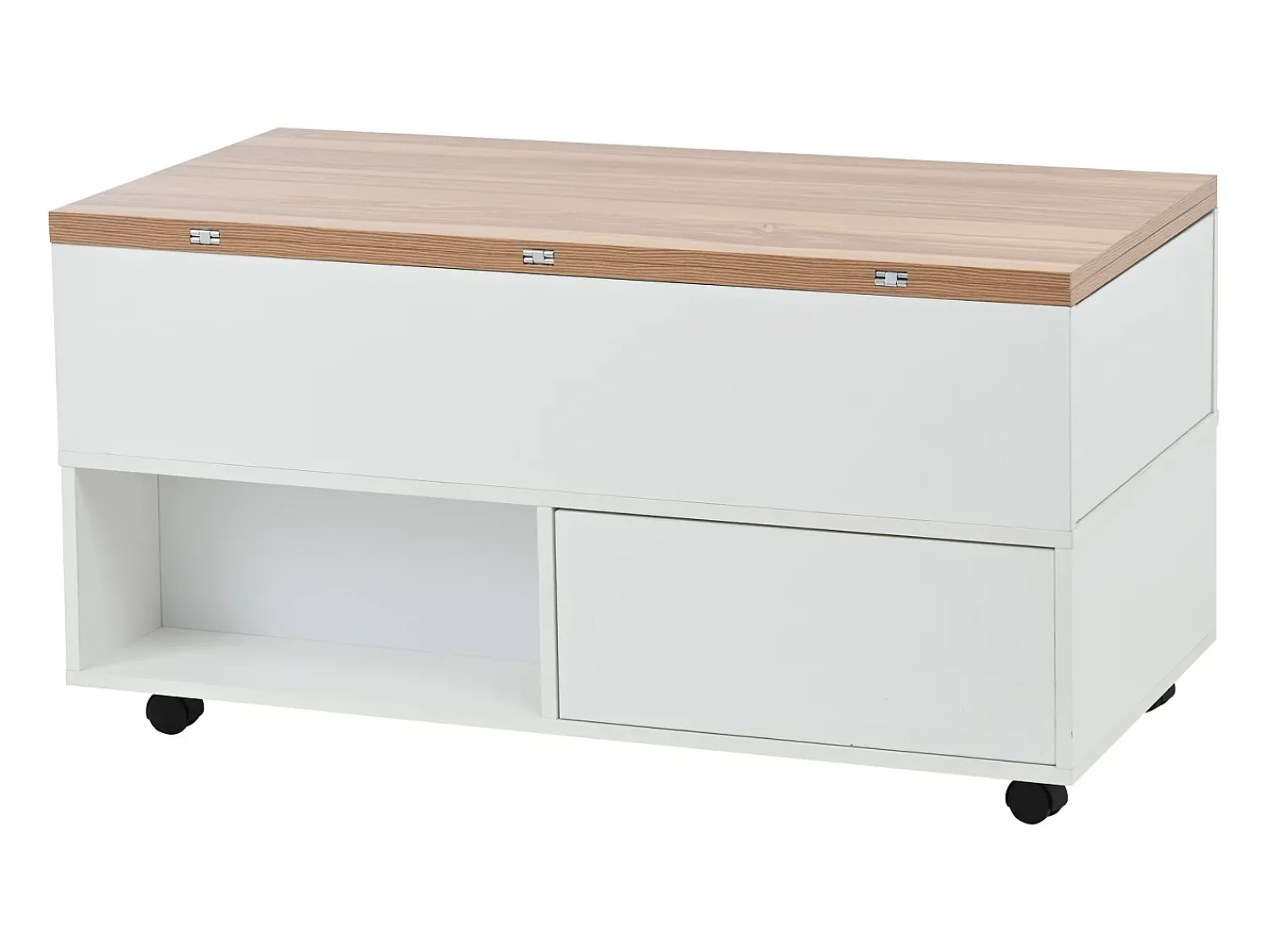 Hot Hauss Spole Mesa de centro com tampo elevatório, 4 gavetas e 4 rodízios - + natural Branco
