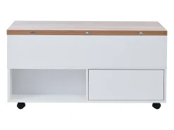 Hot Hauss Spole Mesa de centro com tampo elevatório, 4 gavetas e 4 rodízios - + natural Branco