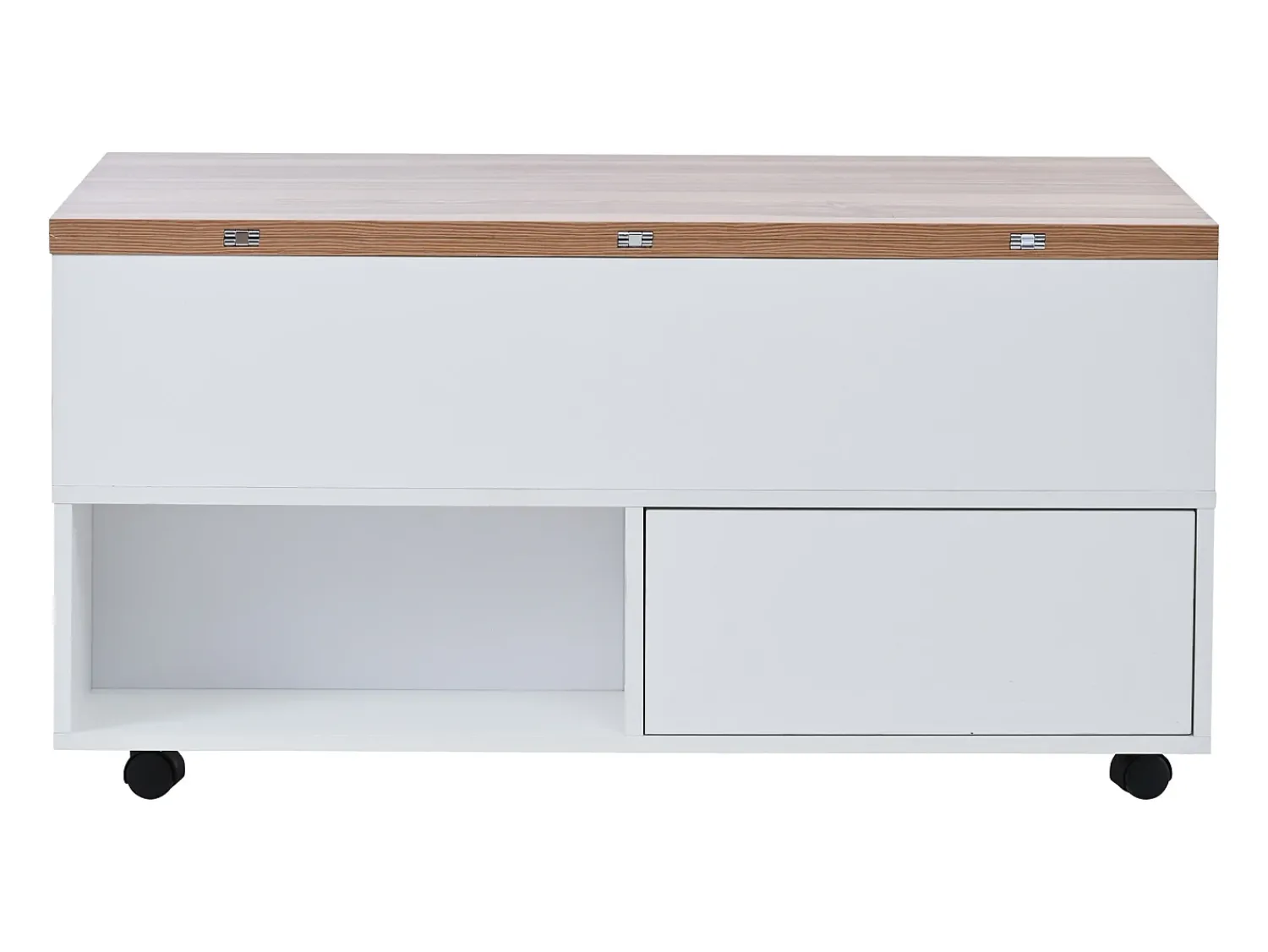 Hot Hauss Spole Mesa de centro com tampo elevatório, 4 gavetas e 4 rodízios - + natural Branco