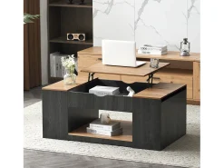 Mesa De Centro*Merax Mesa de centro com tampo elevatório - 109,5 x 59,7 x 43 cm - com prateleira e espaço de armazenamento - Madeira MDF - Cinza e marrom Cinzento