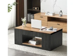 Mesa De Centro*Merax Mesa de centro com tampo elevatório - 109,5 x 59,7 x 43 cm - com prateleira e espaço de armazenamento - Madeira MDF - Cinza e marrom Cinzento