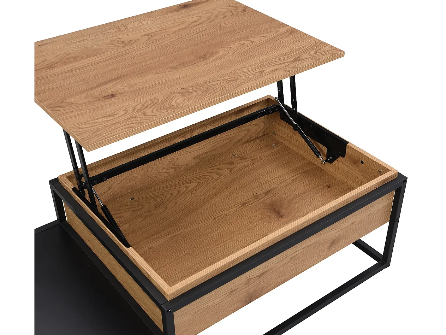 Mesa De Centro|Vente-unique Mesa de centro com tampo elevável MDF e metal natural e preto - LUTESA Preto / Natural claro