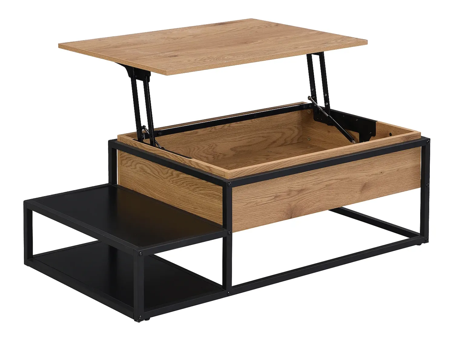 Mesa De Centro|Vente-unique Mesa de centro com tampo elevável MDF e metal natural e preto - LUTESA Preto / Natural claro