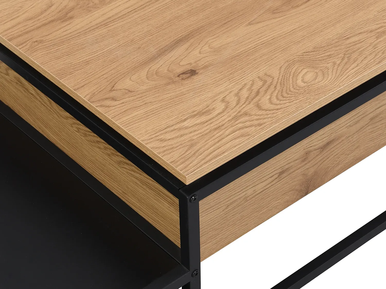 Mesa De Centro|Vente-unique Mesa de centro com tampo elevável MDF e metal natural e preto - LUTESA Preto / Natural claro
